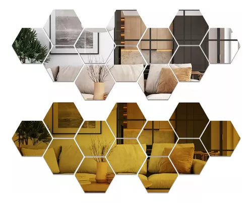 HexaView® / Espejo Hexagonales Adhesivos Decorativos  Pack x12PCS