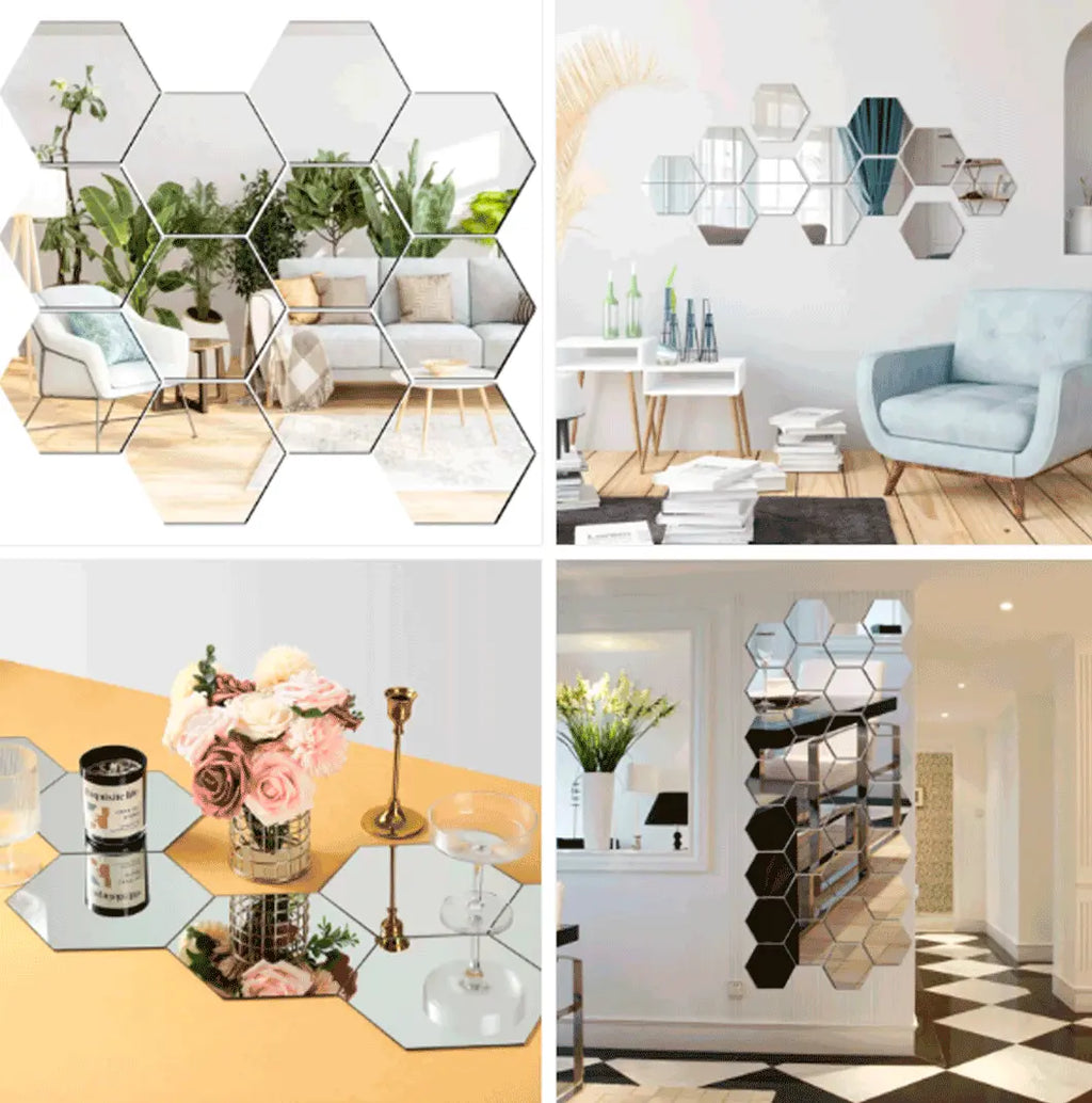 HexaView® / Espejo Hexagonales Adhesivos Decorativos  Pack x12PCS