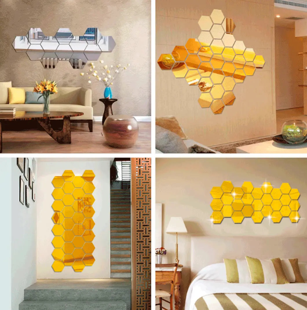 HexaView® / Espejo Hexagonales Adhesivos Decorativos  Pack x12PCS