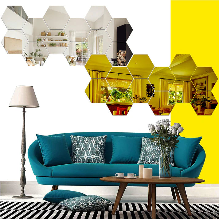HexaView® / Espejo Hexagonales Adhesivos Decorativos  Pack x12PCS