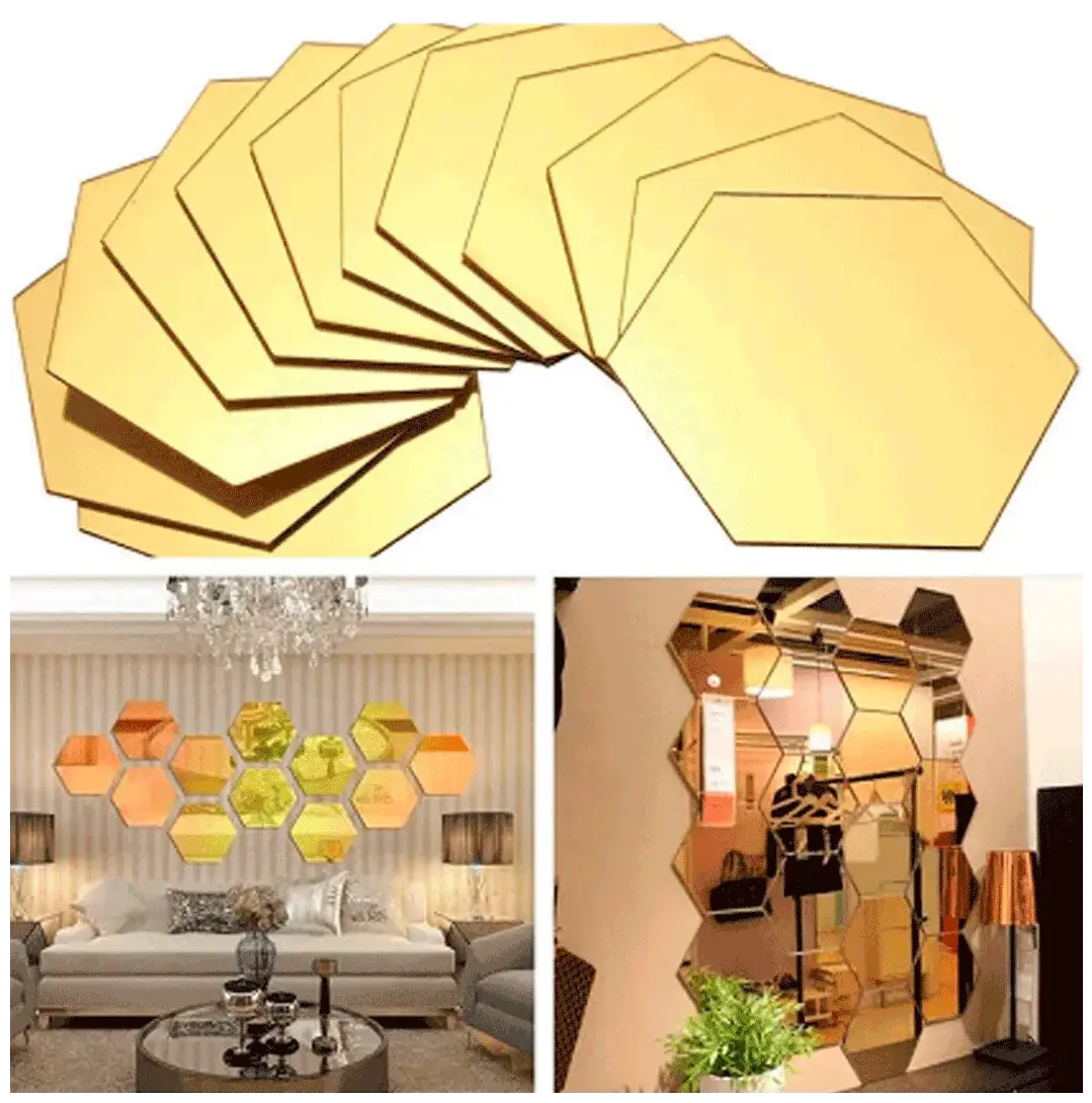 HexaView® / Espejo Hexagonales Adhesivos Decorativos  Pack x12PCS